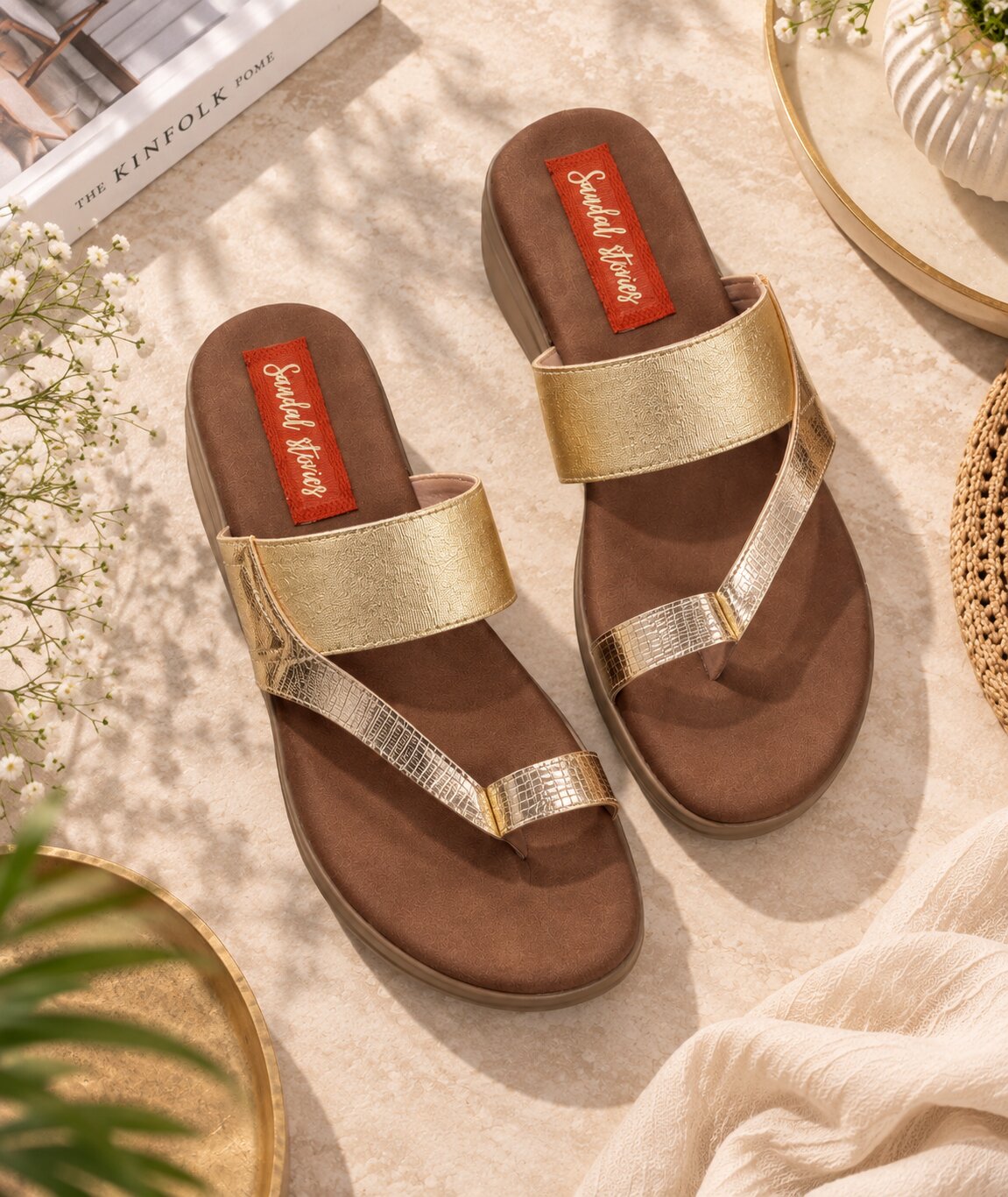 Metallic Gold Cross-Strap Comfort Wedges | 2 Inches