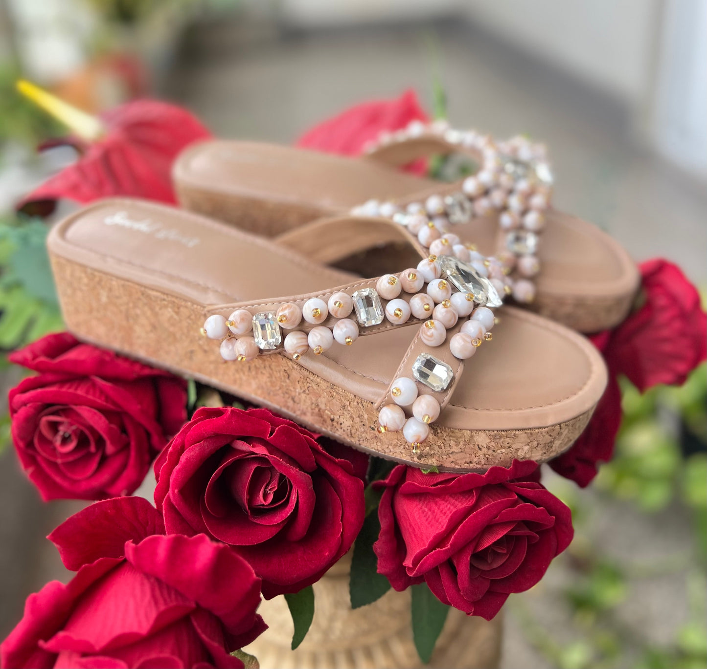 Marble Pearl Embellished Wedges