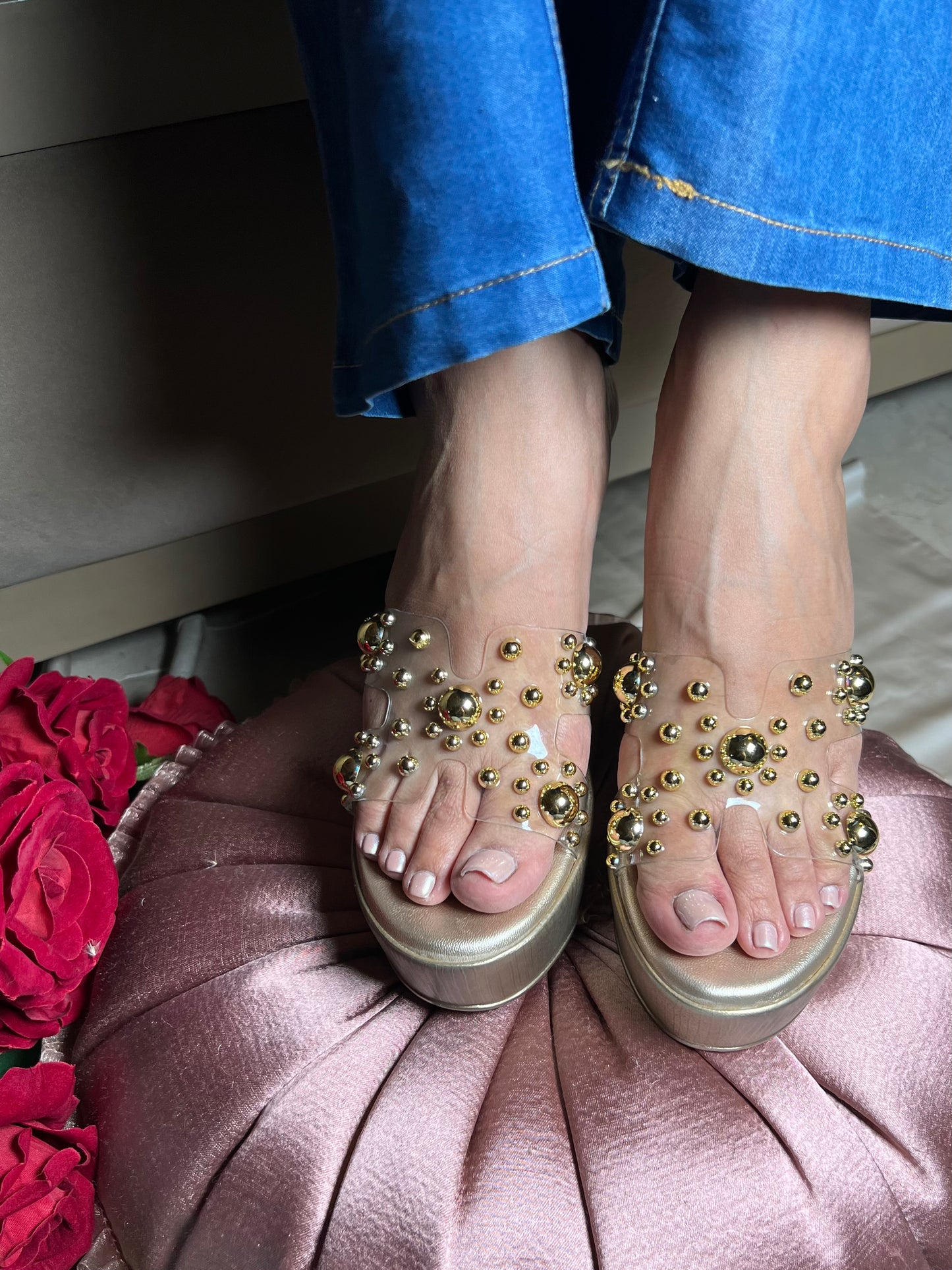 Golden Glam Studded Wedges