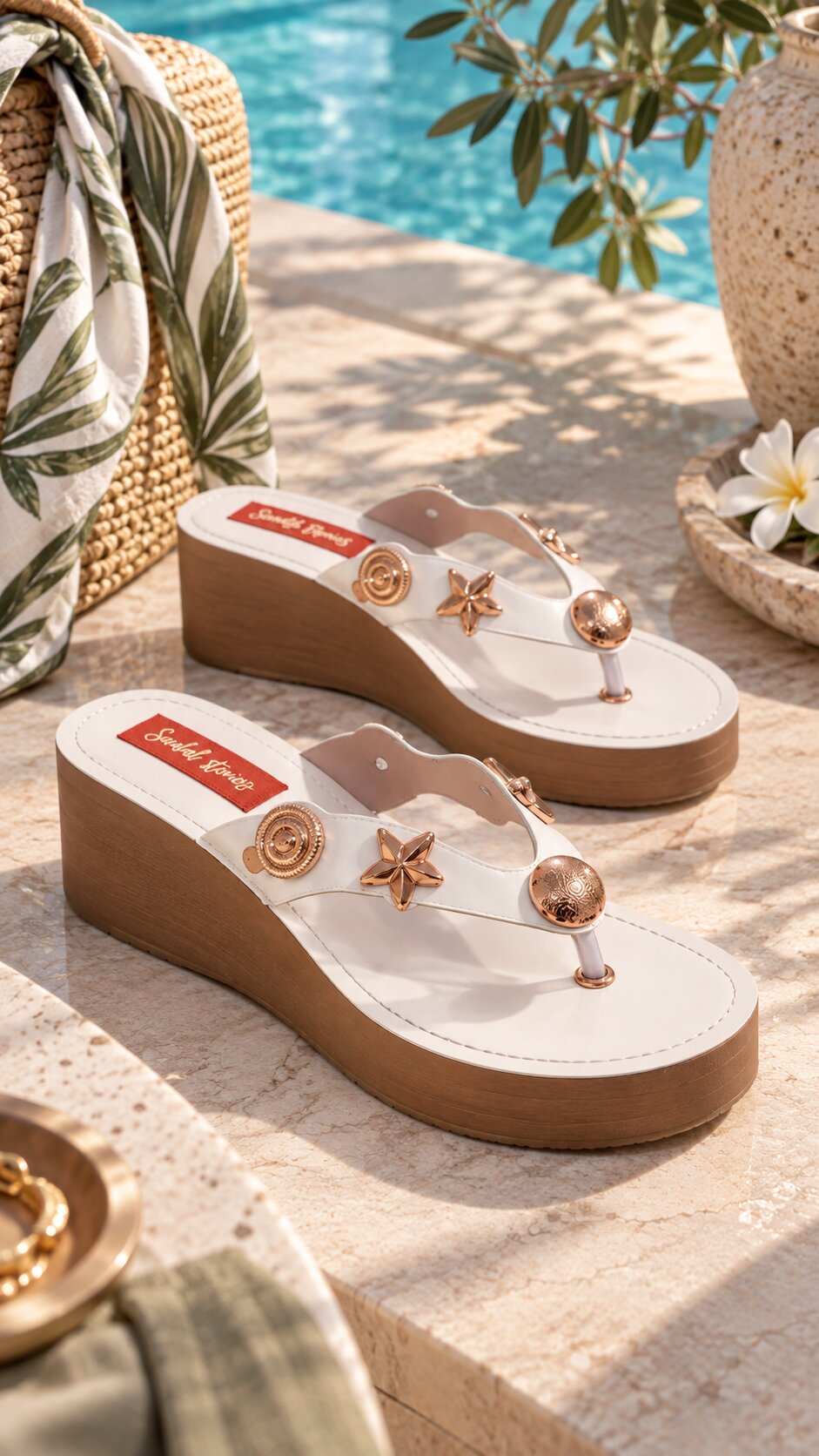Charms Embellished Wedges - White | 2 Inches