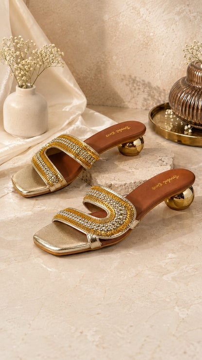 Golden Luxe Crystal Ball Heels