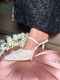 Woven Charm Heels - White | 3 Inches