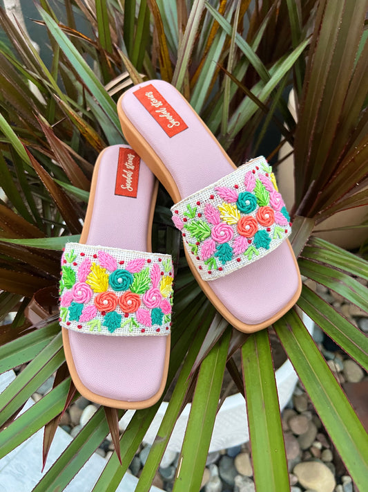 Blush Bloom Embroidered Slides