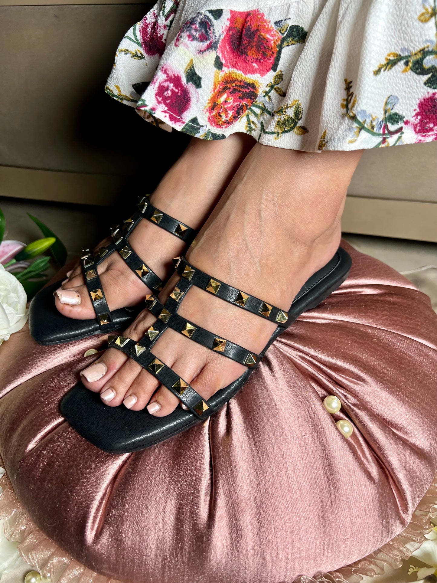 Studded Grace Flats - Black Color