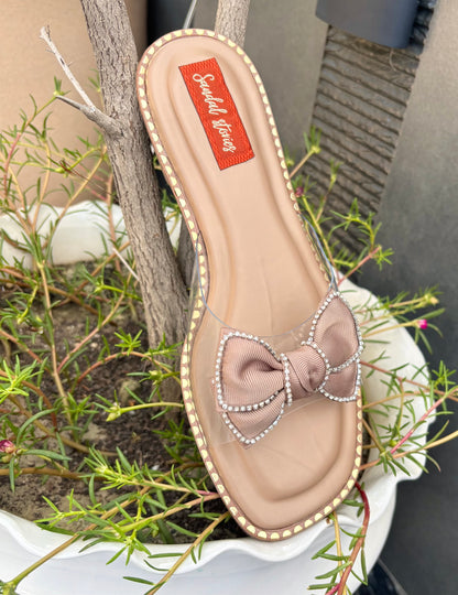 Crystal Bow Nude Flats