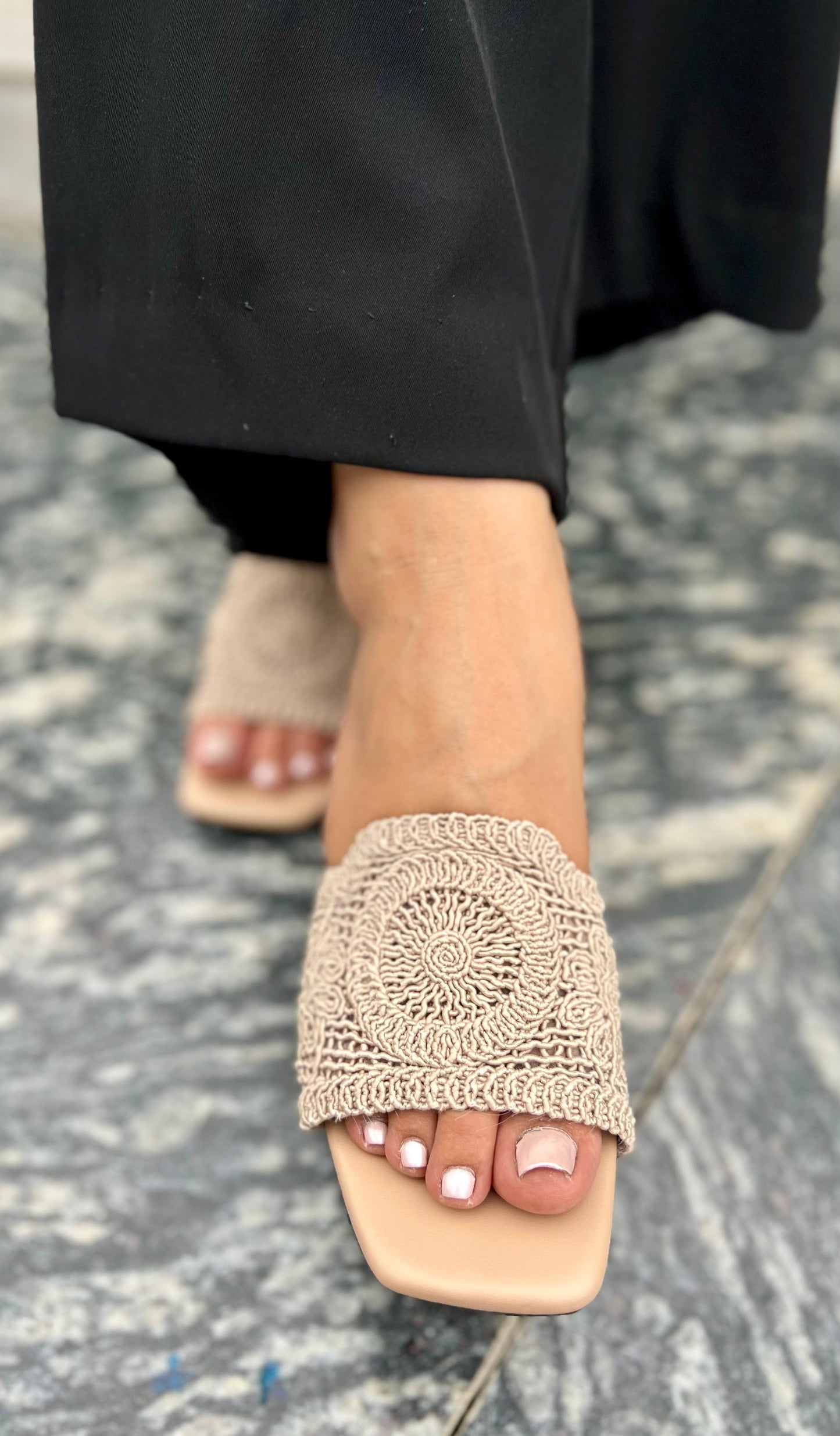 Nude Crochet Block Heels Sandal Stories