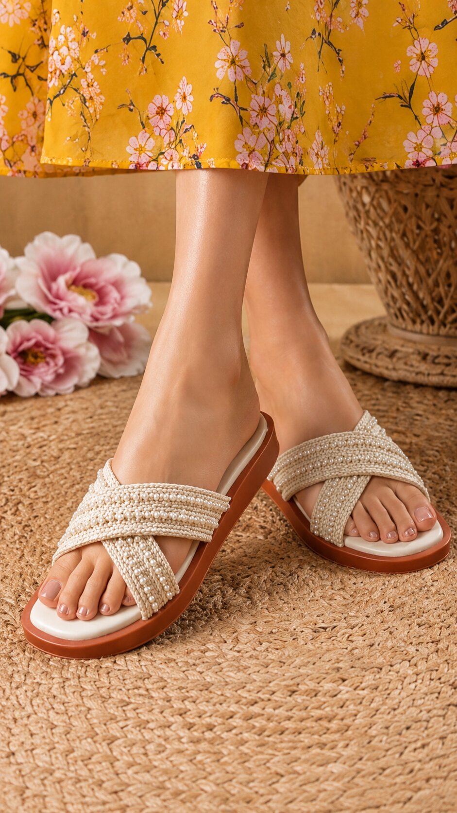 Pearl Cross-Strap Comfort Wedges