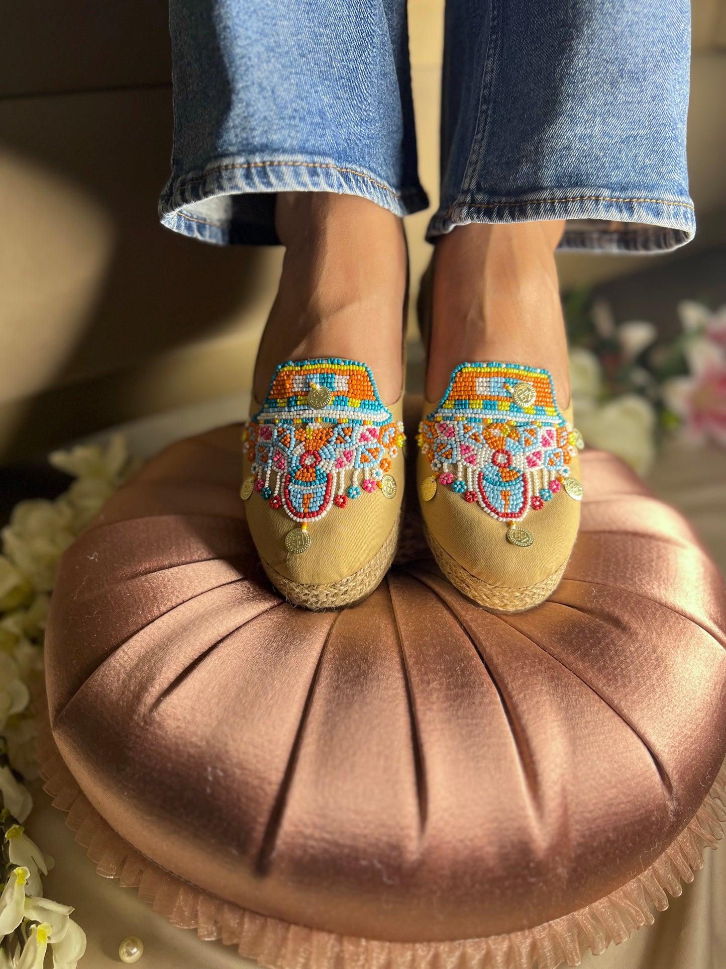 Boho Beaded Charm Espadrilles (1 Inch Platform)
