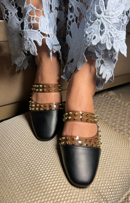 Studded Chic Black Flats