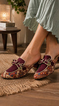 Maroon Patterned Weave Mules