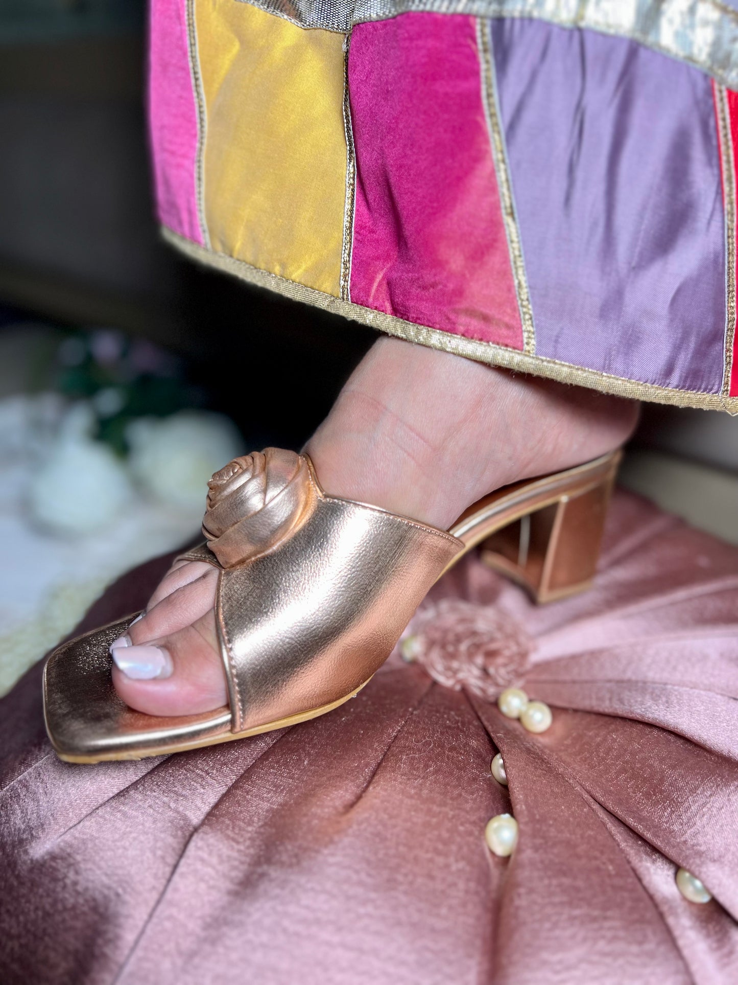 Rose Bloom Block Heels
