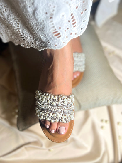 Pearl Wave Embellished Comfort Flats Sandal Stories