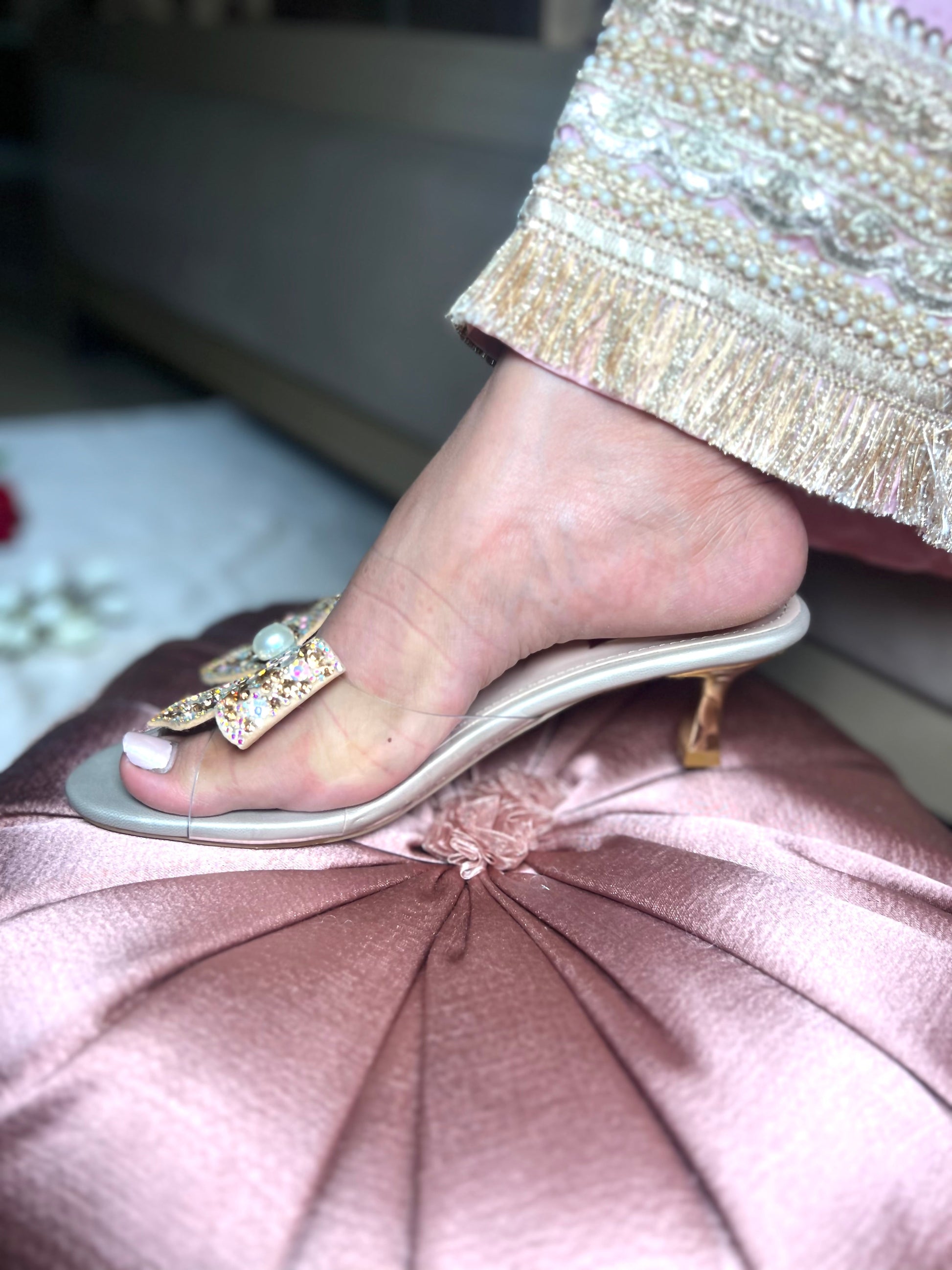 Embellished Bow Transparent Heels Sandal Stories
