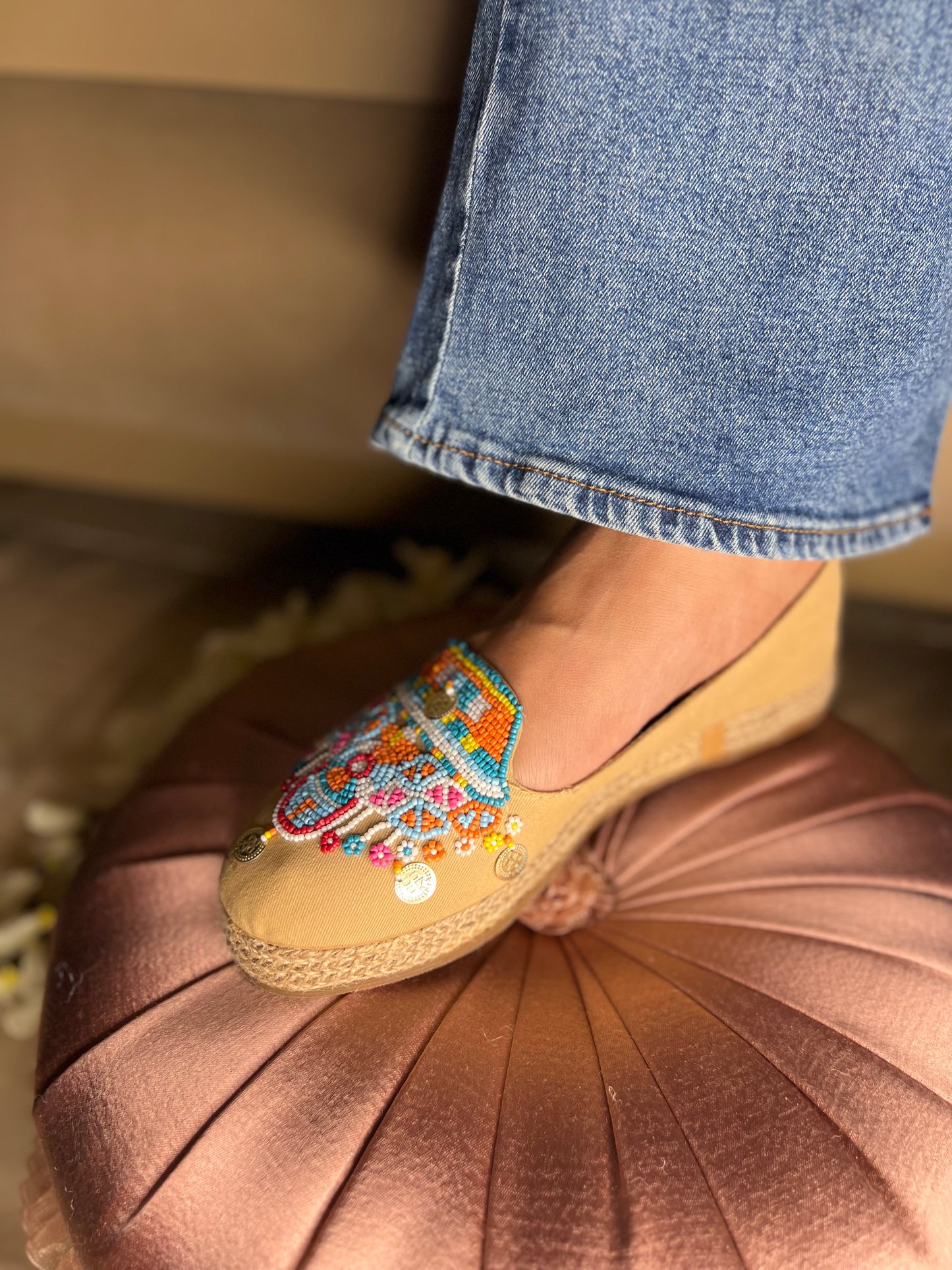 Boho Beaded Charm Espadrilles (1 Inch Platform)