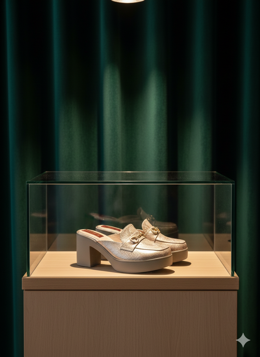 Rose Gold Foil Block Heel Mules