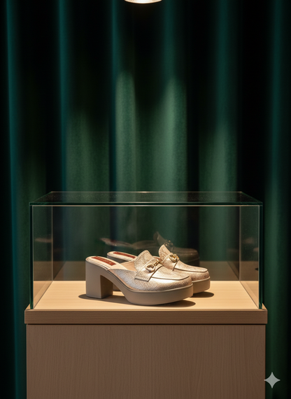 Rose Gold Foil Block Heel Mules