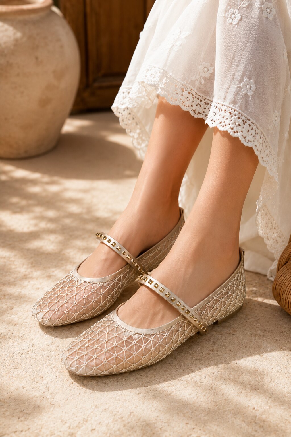 Golden Mesh Mary Jane Ballerinas