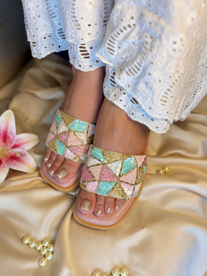 Pastel Prism Embellished Slides Sandal Stories