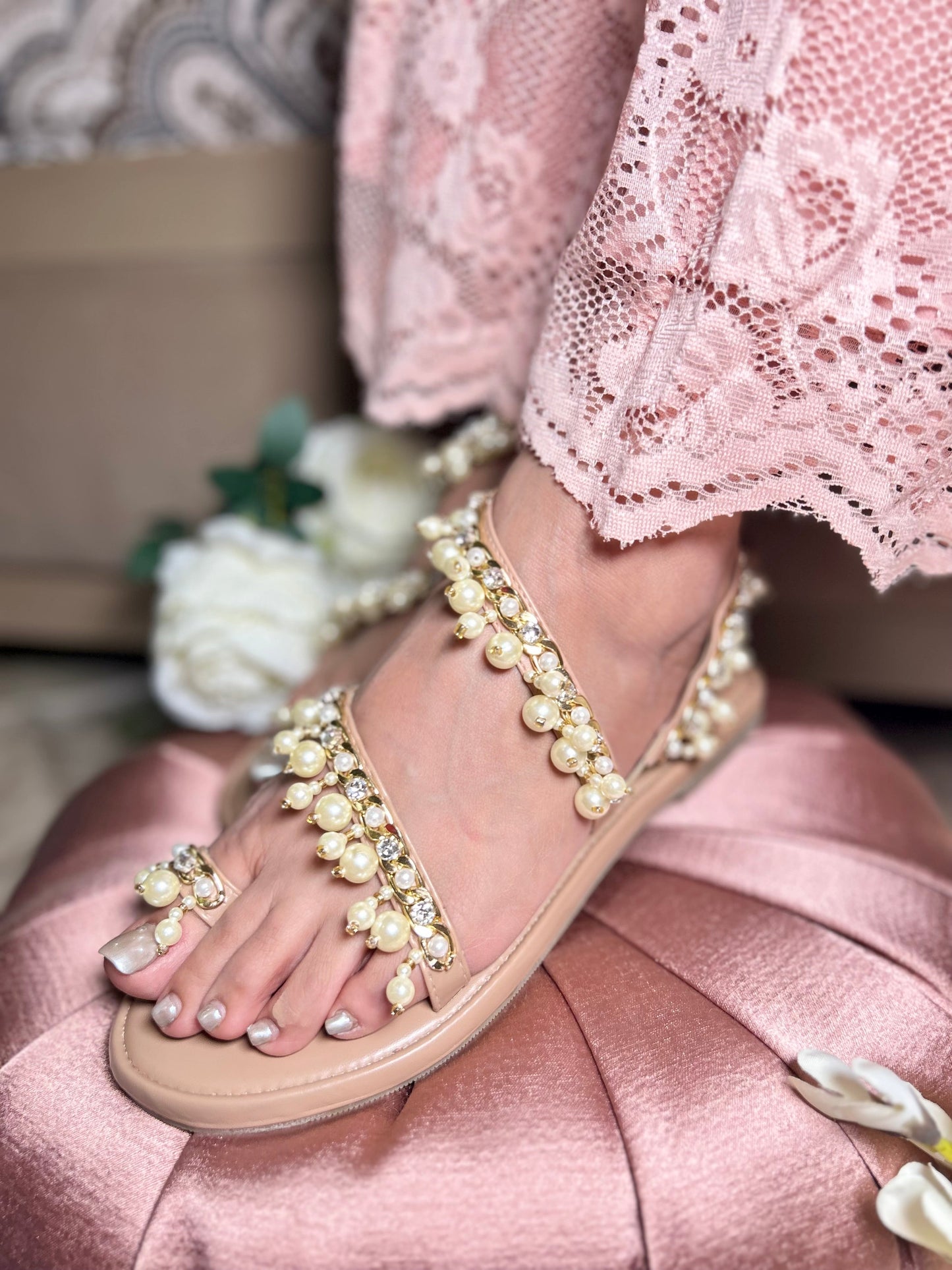 Pearl Anklet Flats Sandal Stories
