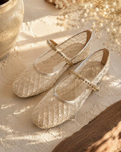 Golden Mesh Mary Jane Ballerinas