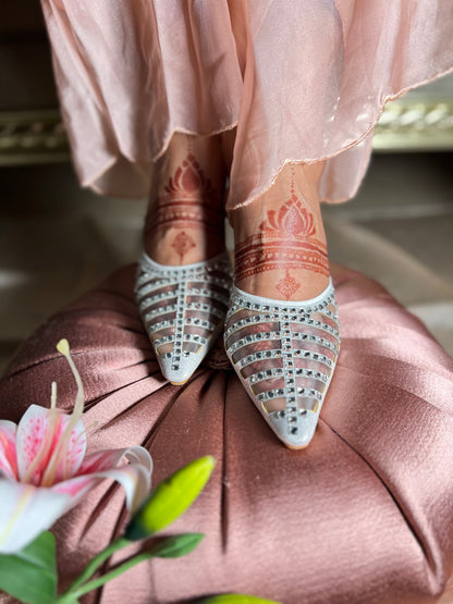 Silver Radiance Studded Mesh Heels