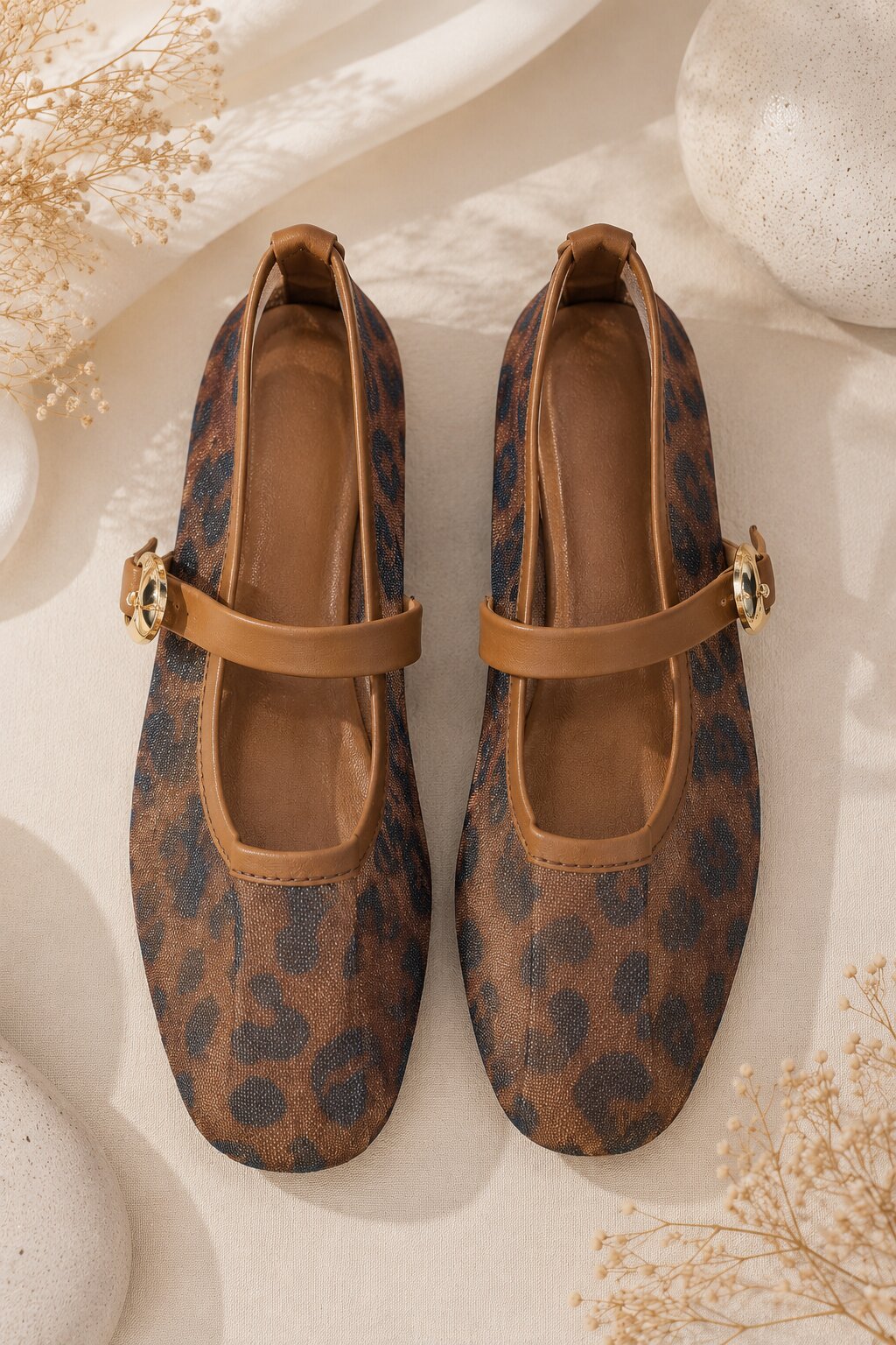 Leopard Print Buckle Mary Jane Ballerinas
