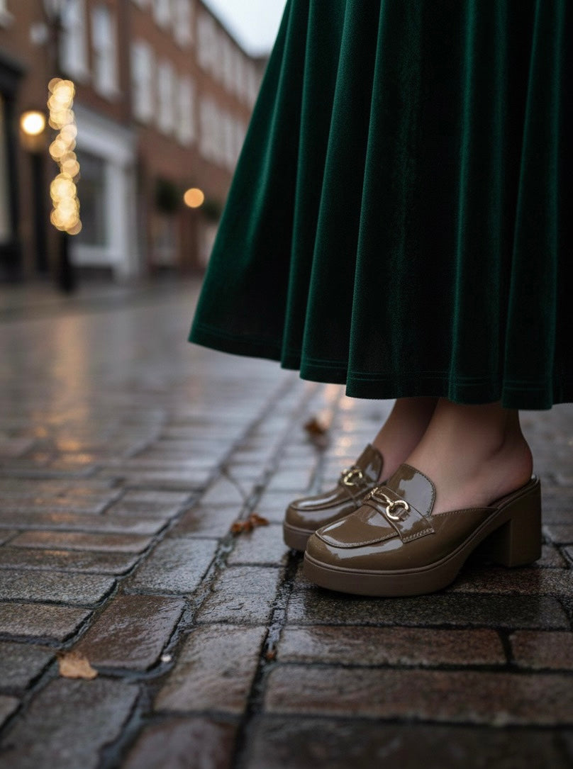 Olive Block-Heel Mules