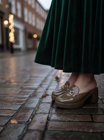 Olive Block-Heel Mules