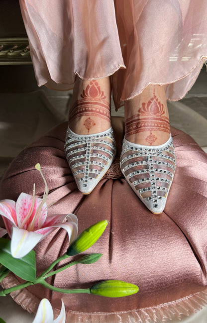 Silver Radiance Studded Mesh Heels