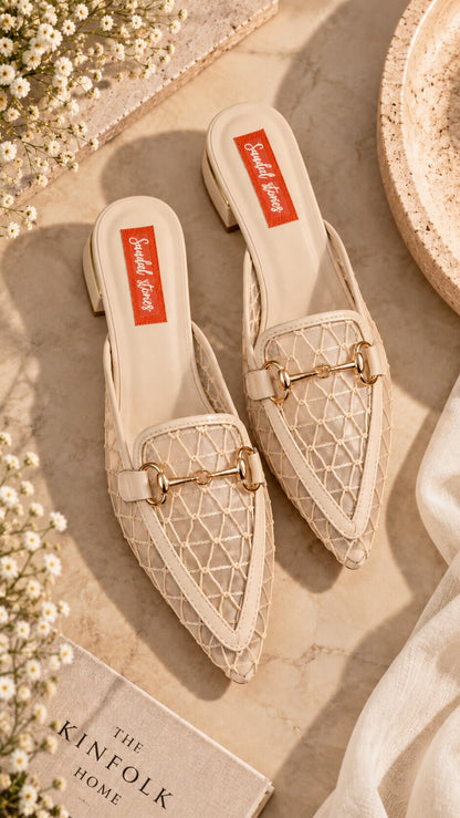 Nude Mesh Luxe Pointed Mules | 1 Inch Heel
