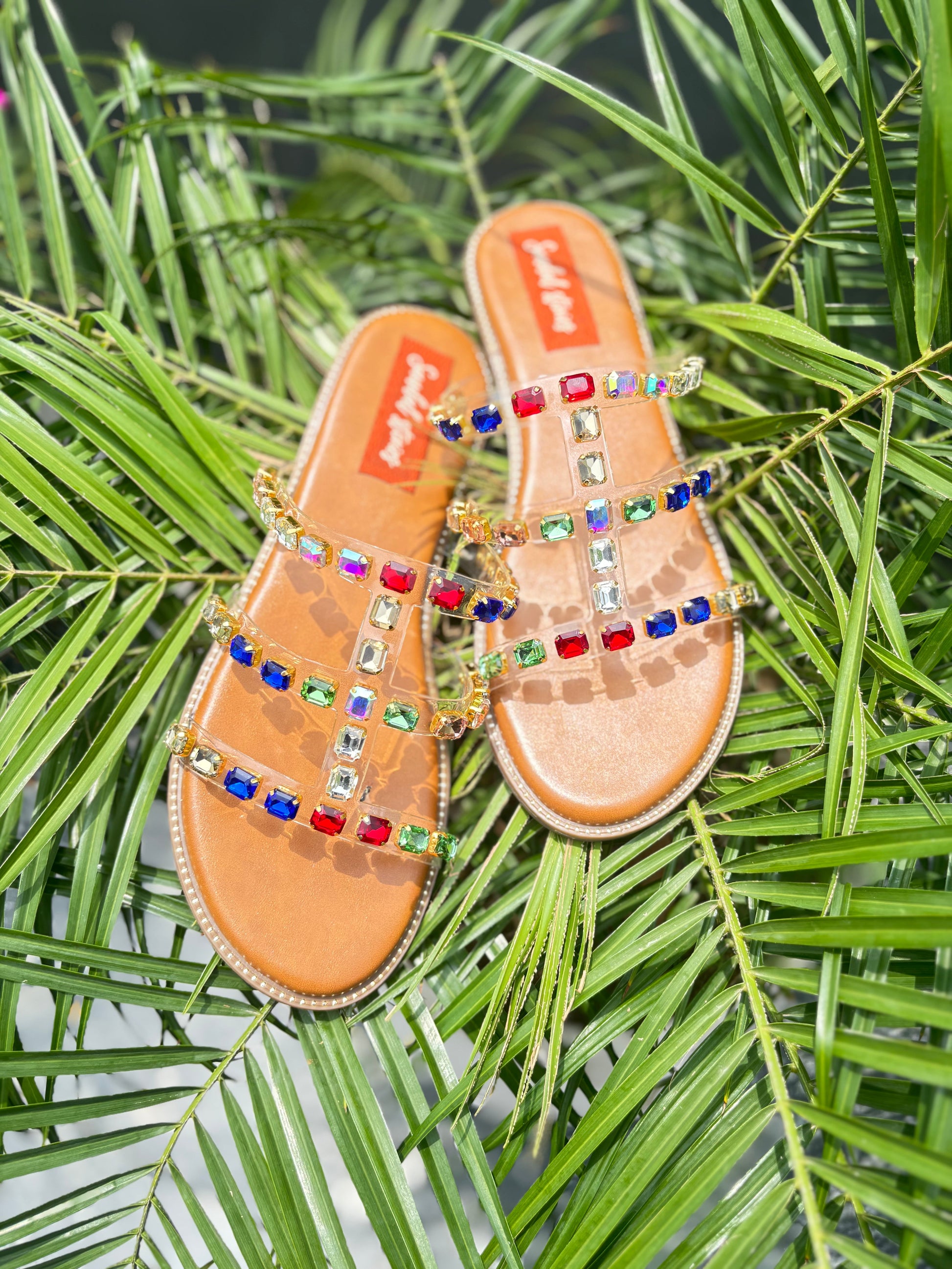 Rainbow Crystal Strappy Flats Sandal Stories