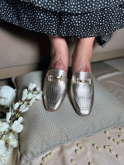 Champagne Croc Textured Mules
