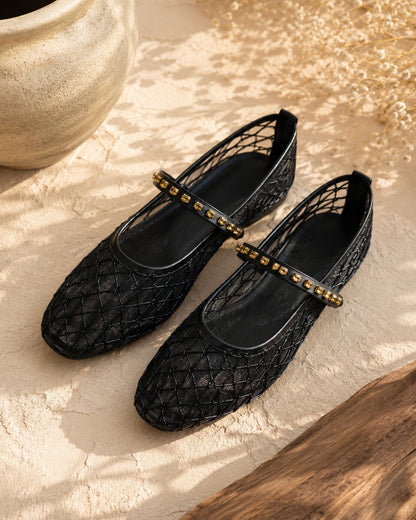 Black Mesh Mary Jane Ballerinas