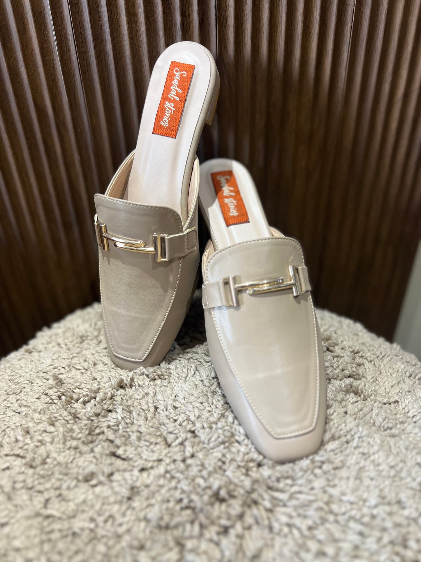Cream Luxe Buckle Mules