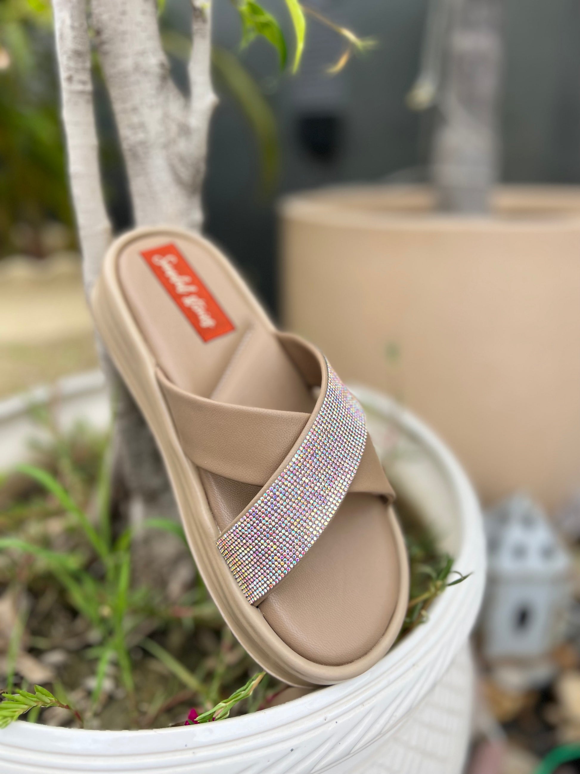 Noor Shine Wedge Sliders Sandal Stories