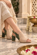 Luxe Contrast Slingback Block Heels - Cream & Green | 3.5 Inches