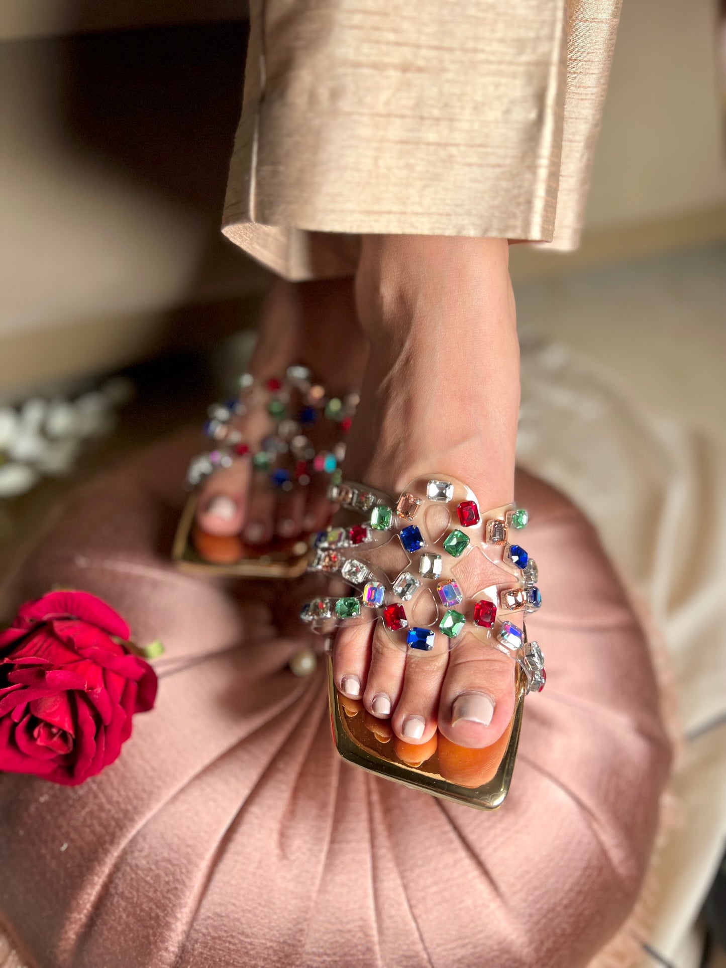 Crystal Luxe Heeled Sandals - Multicolored