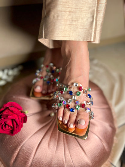Crystal Luxe Heeled Sandals - Multicolored