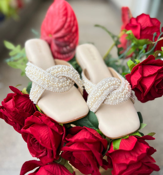 Pearl Embellished Cross Flats 1 Inch