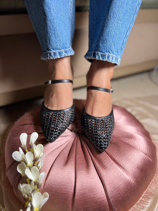 Woven Charm Heels - Black
