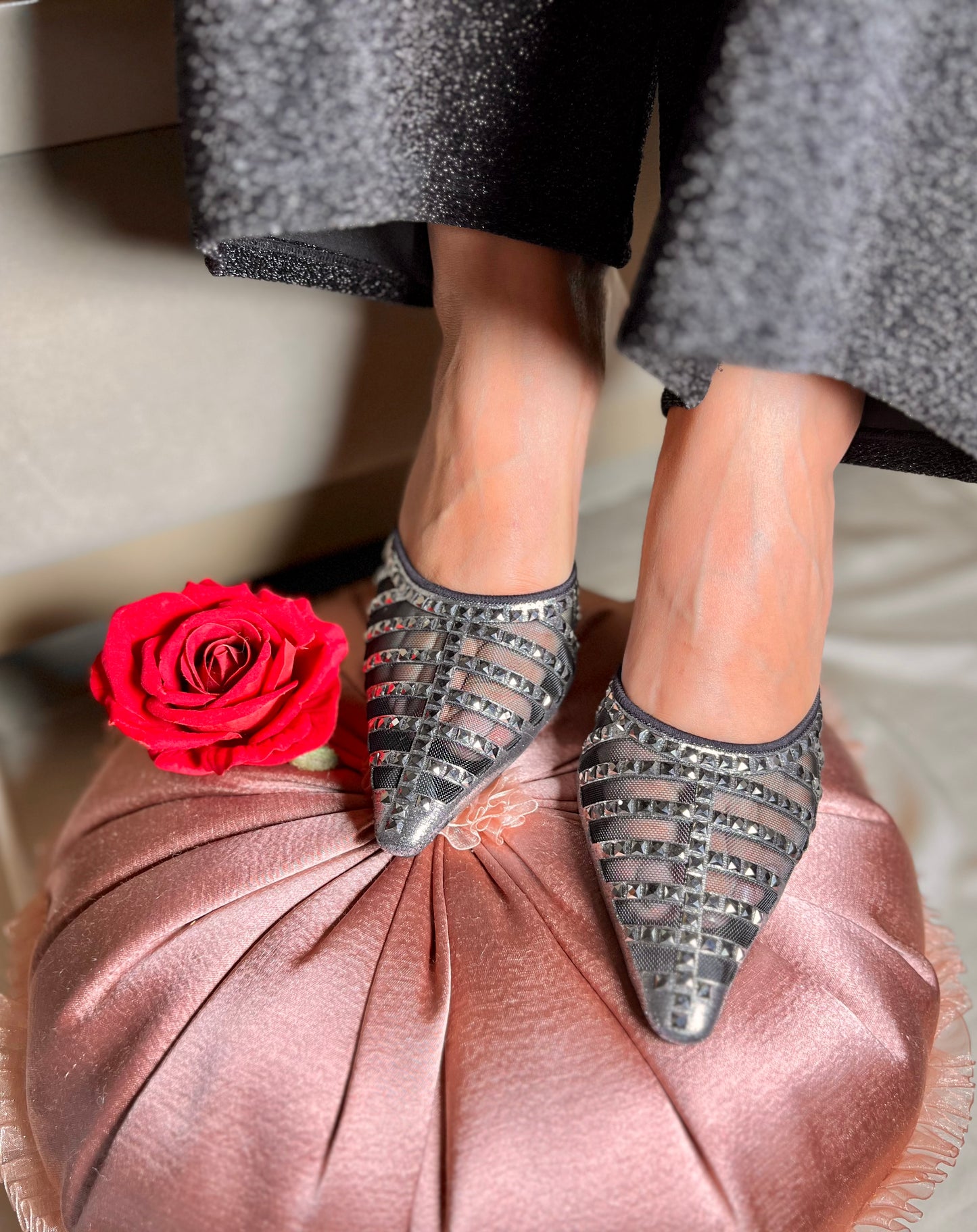 Sparkling Noir Mesh Kitten Heels