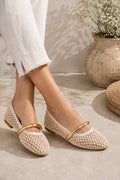 Luxe Mesh Gold Bar Mary Jane Ballerinas - Ivory White