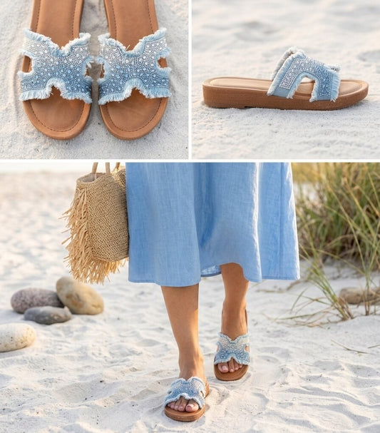Crystal Denim Chic – Handcrafted Flats