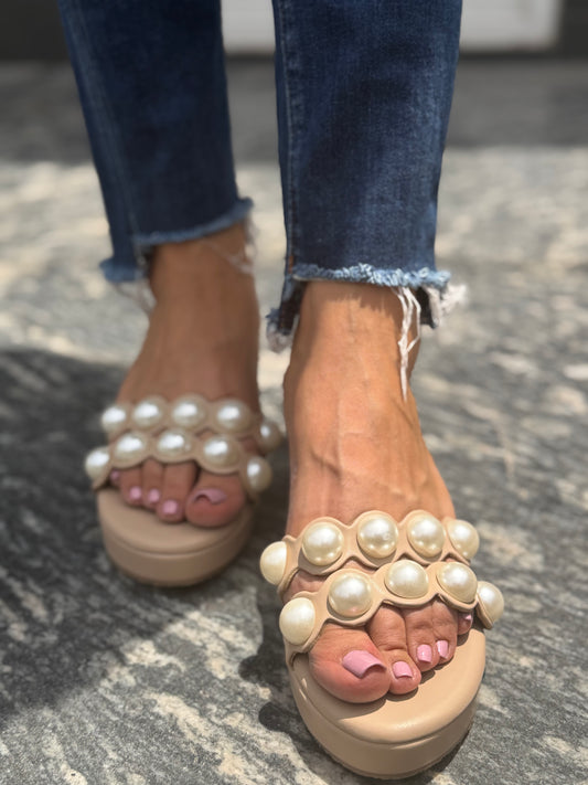 Pearl Elegance Embellished Wedges - 3 Inches