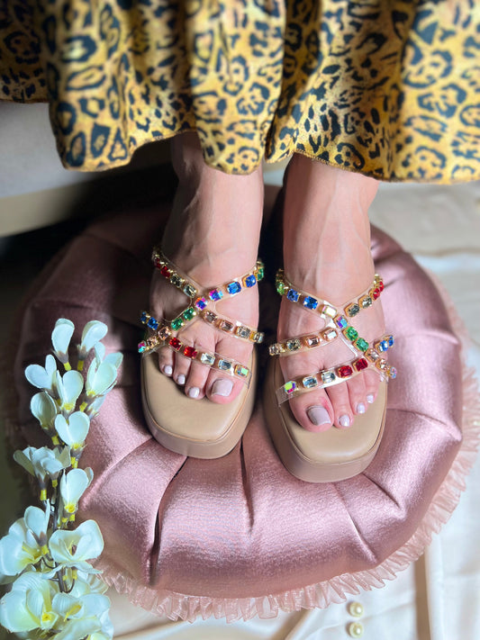 Rainbow Gem Strappy Wedges Sandal Stories