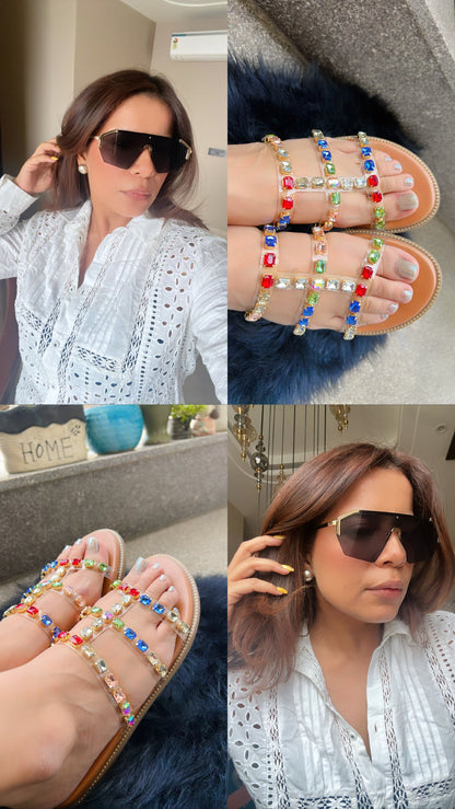 Rainbow Crystal Strappy Flats Sandal Stories