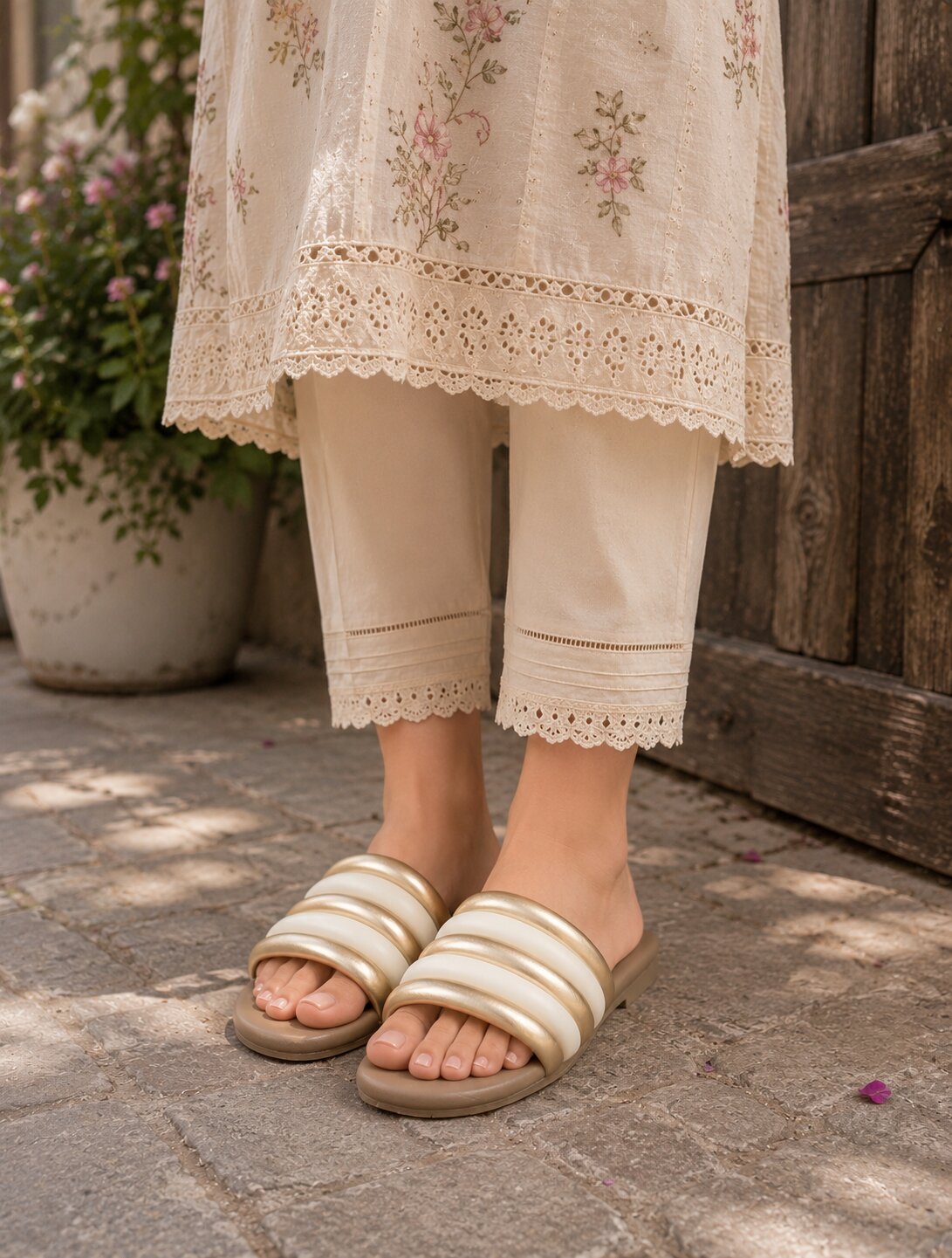Champagne Cloud Straps Flats