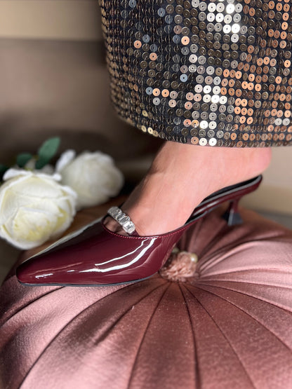 Red Wine Crystal Kitten Heels
