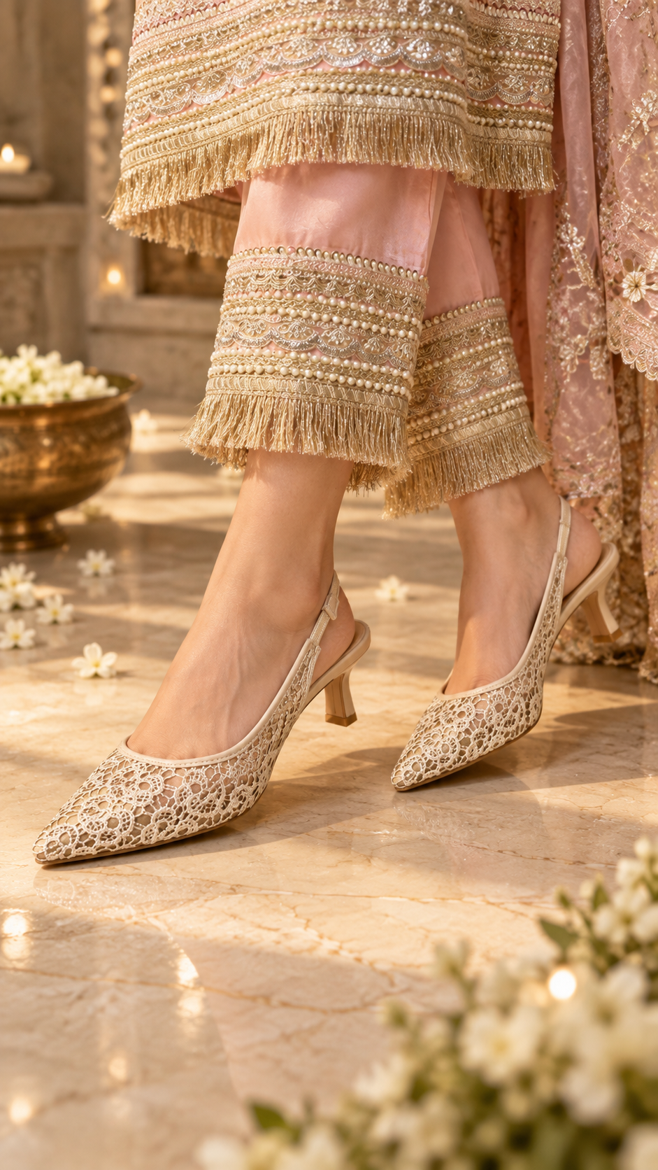 Ivory Bloom Lace Slingback Heels | 2 Inches