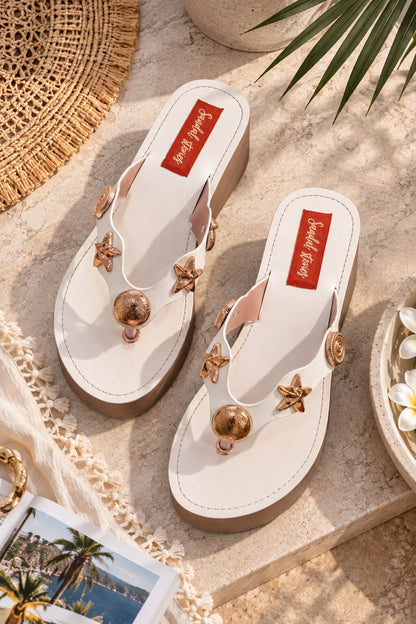 Charms Embellished Wedges - White | 2 Inches